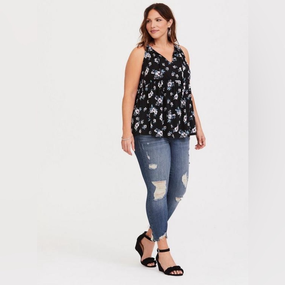Torrid Black Floral Jersey Knit Babydoll Tank plus size 2
